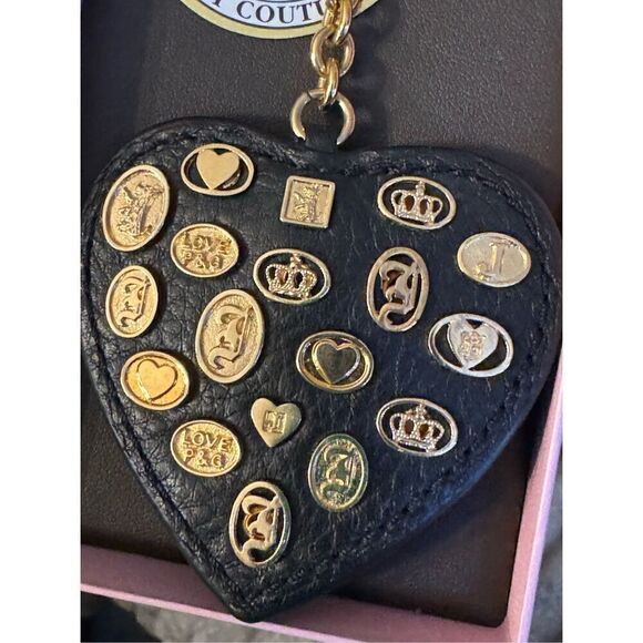 Vintage OG gold juicy couture very rare black Leather w/gold coin rivets heart J